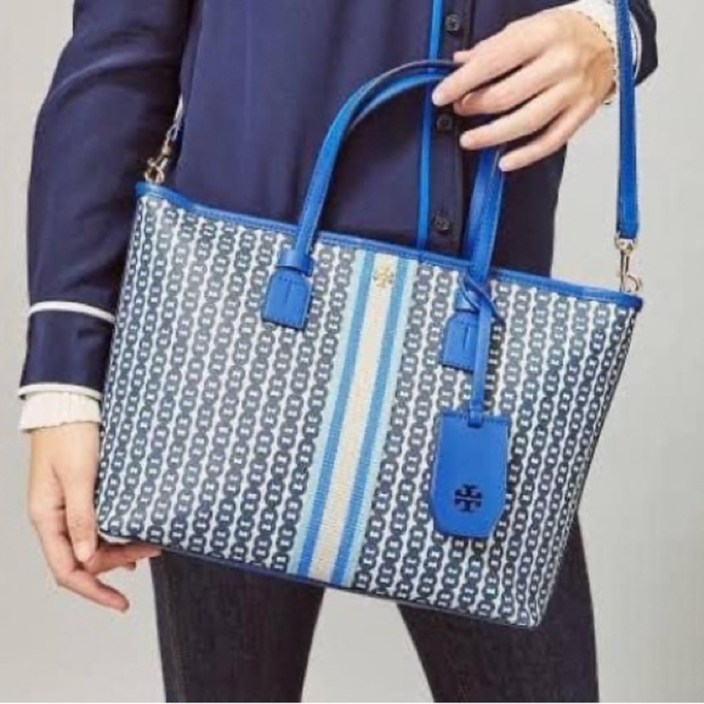 Tory Burch Gemini Link Tote large blue bag satchel.